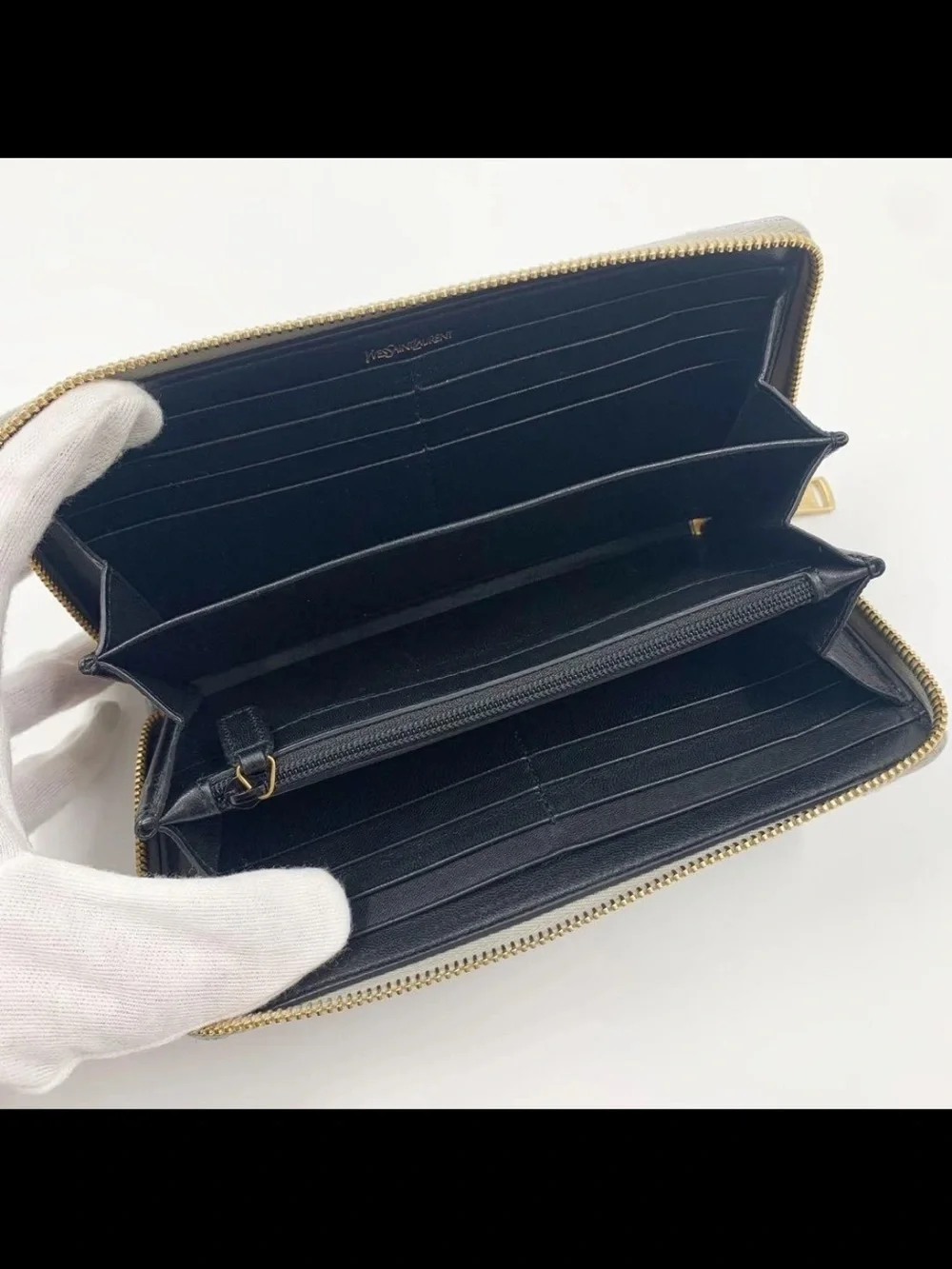 Saint Laurent Metallic Silver Leather Zip Wallet